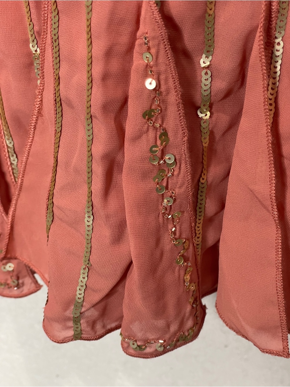 Free People Mint Julep Sequin Coral Flowy Mini Dress Large Chiffon Flapper Boho - Picture 9 of 14